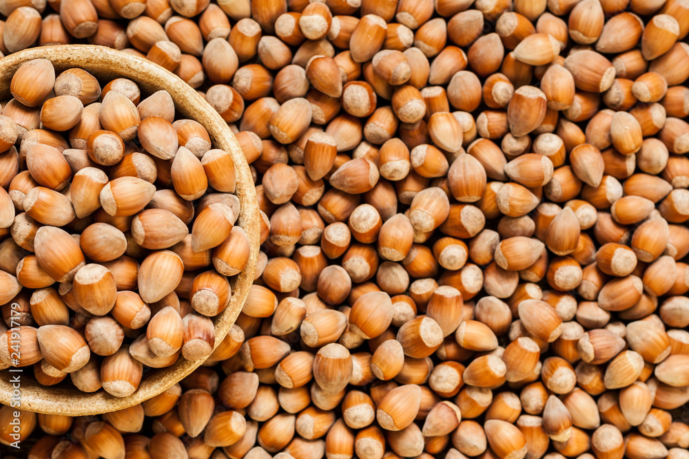 Background of ripe hazelnuts