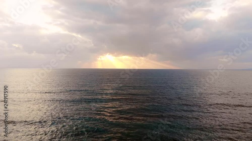 Aerial Sunset View over the Ocean, Kagoshima, Japan 