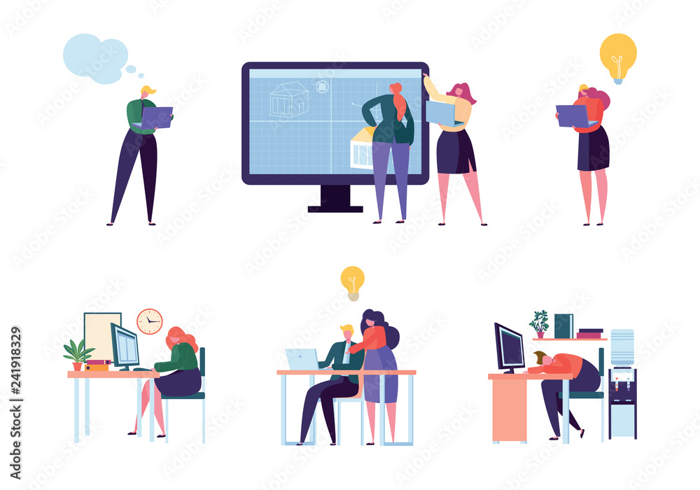 Office People Character Work Set. Man Woman Professional Employee Team. Different Businessman Meeting at Laptop. Startup Person Collection Flat Cartoon Vector Illustration