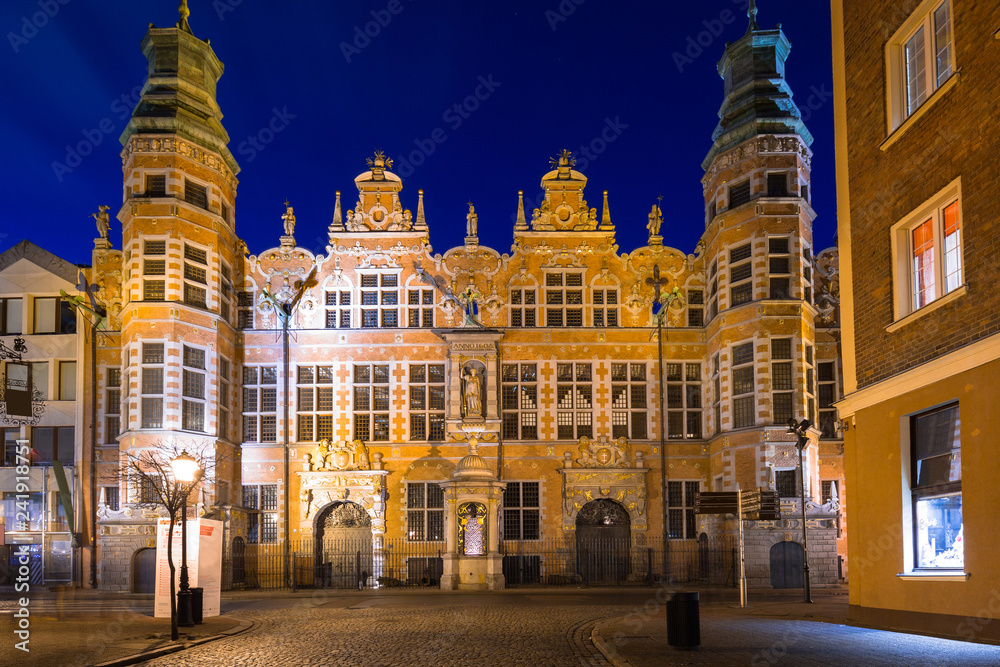 Architecture of the old town in Gdansk with old armory building, Poland.