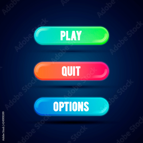 Vector illustration game UI set of buttons. GUI to build games. Modern flat gradient coloful button for mobile, web or video games.