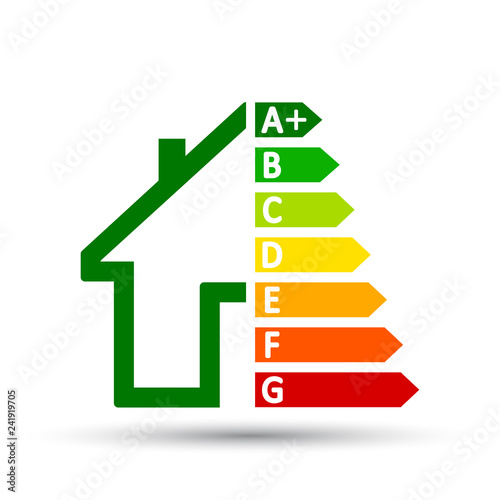 Energy efficient house concept with classification graph sign – vector