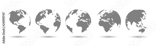Set 3D Globes with World Maps - stock vector