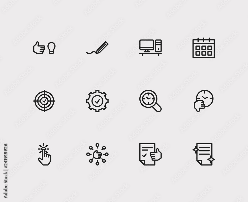 Work icons set. Audit time and work icons with start from scratch, just ...