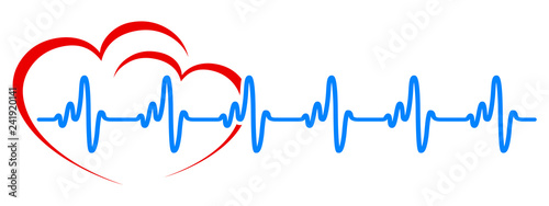 Two heart, pulse one line, cardiogram sign, heartbeat - stock vector