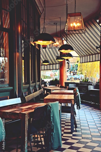 Hygge style cafe and restaurant in a Copenhagen. Hygge terrace 