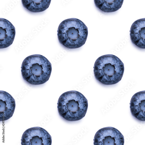 Seamless pattern with fresh blueberries on white background.