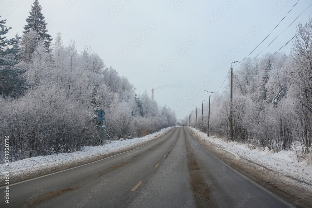 Fototapeta premium Landscape with the image of a winter road