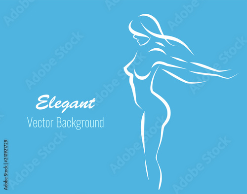 Line contour of girl white color - vector silhouette of beautiful young woman. Gent lady on the elegant vector background for Fitness center or beauty salon.