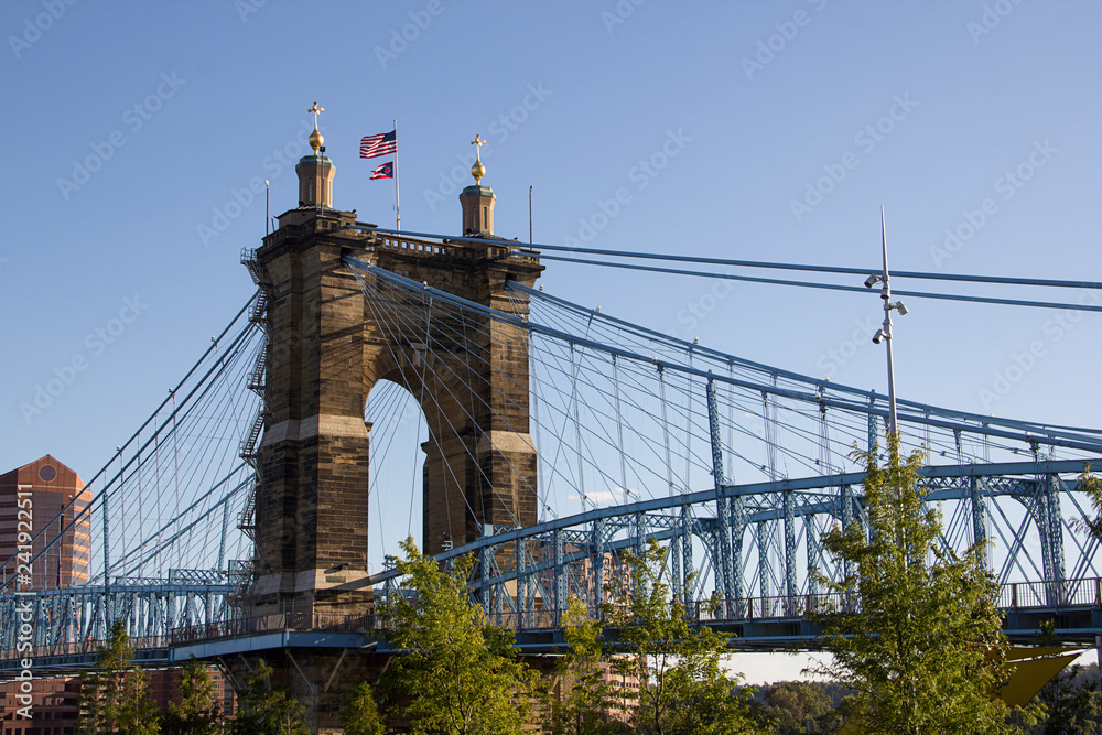 Fototapeta premium view of the John A Roebling suspension bridge in Cincinnati Ohio