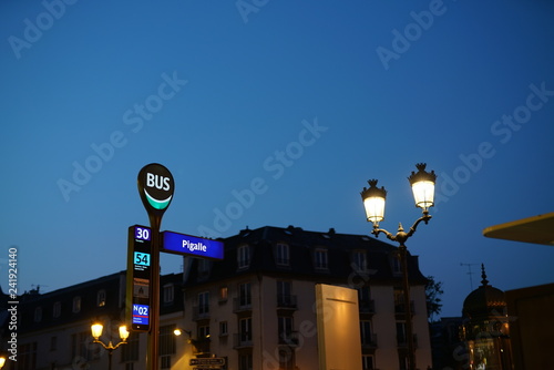 Paris,France-October 18, 2018: Bus stop early in the morning in Paris
