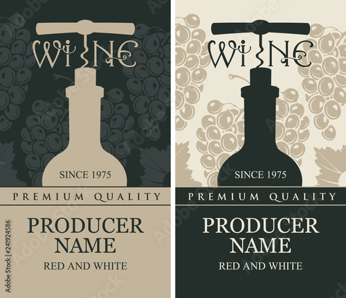 wine labels with a bottle of wine and a corkscrew