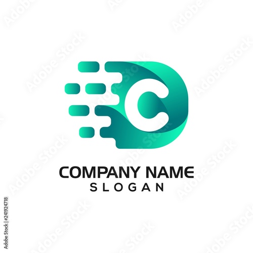 Modern letter DC with digital accent for data or technology logo template