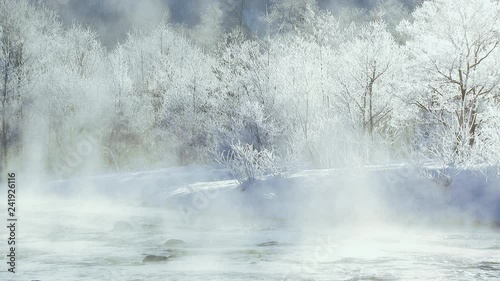 長野県白馬村 霧氷と松川