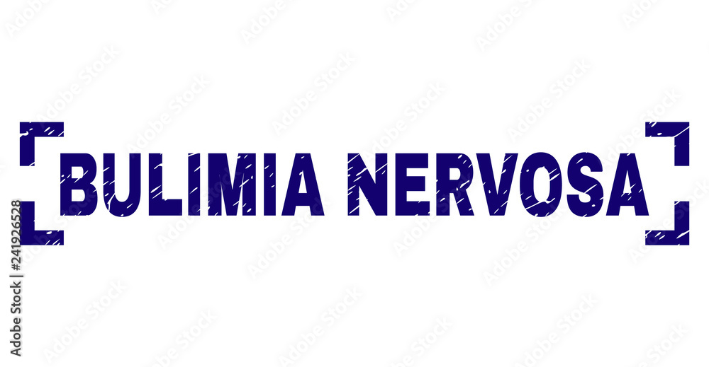 BULIMIA NERVOSA title seal stamp with grunge effect. Text label is placed between corners. Blue vector rubber print of BULIMIA NERVOSA with grunge texture.