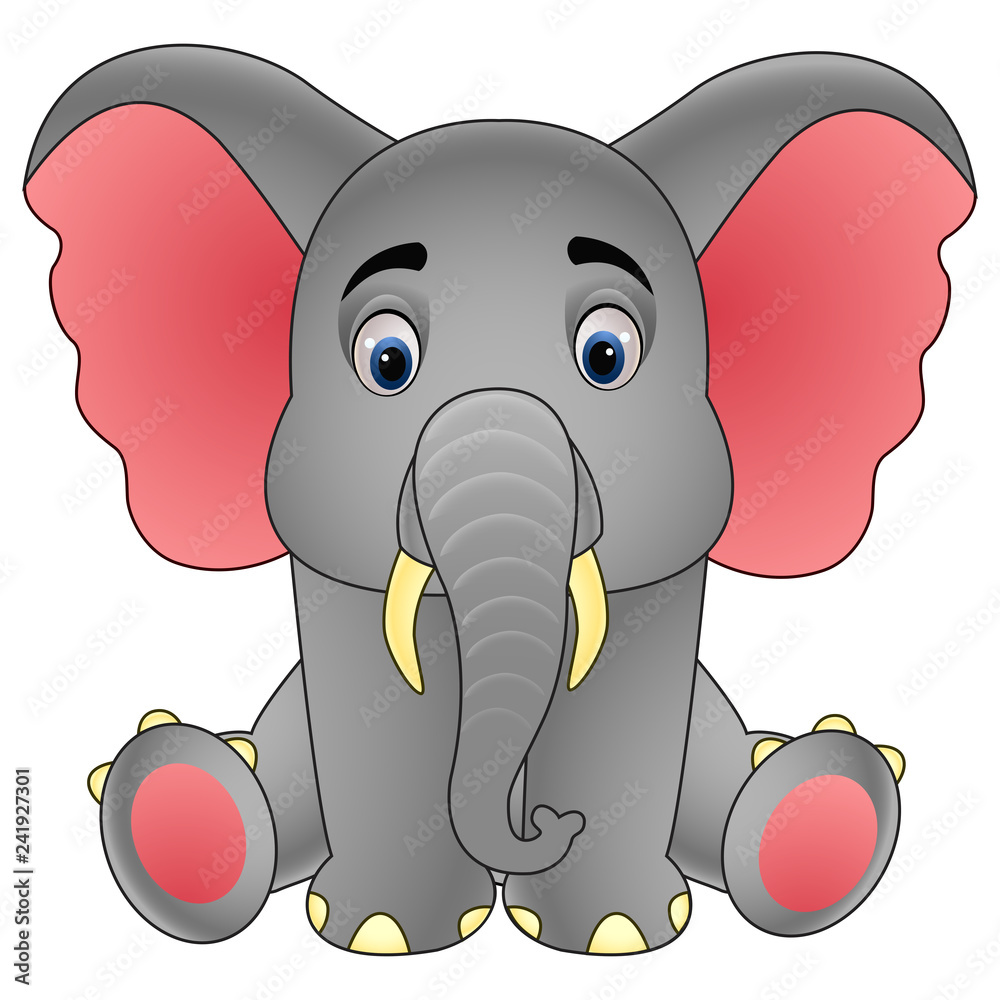 Fototapeta premium Cute baby elephant sitting isolated on white background - Illustration 