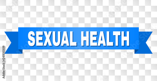 SEXUAL HEALTH text on a ribbon. Designed with white caption and blue stripe. Vector banner with SEXUAL HEALTH tag on a transparent background.