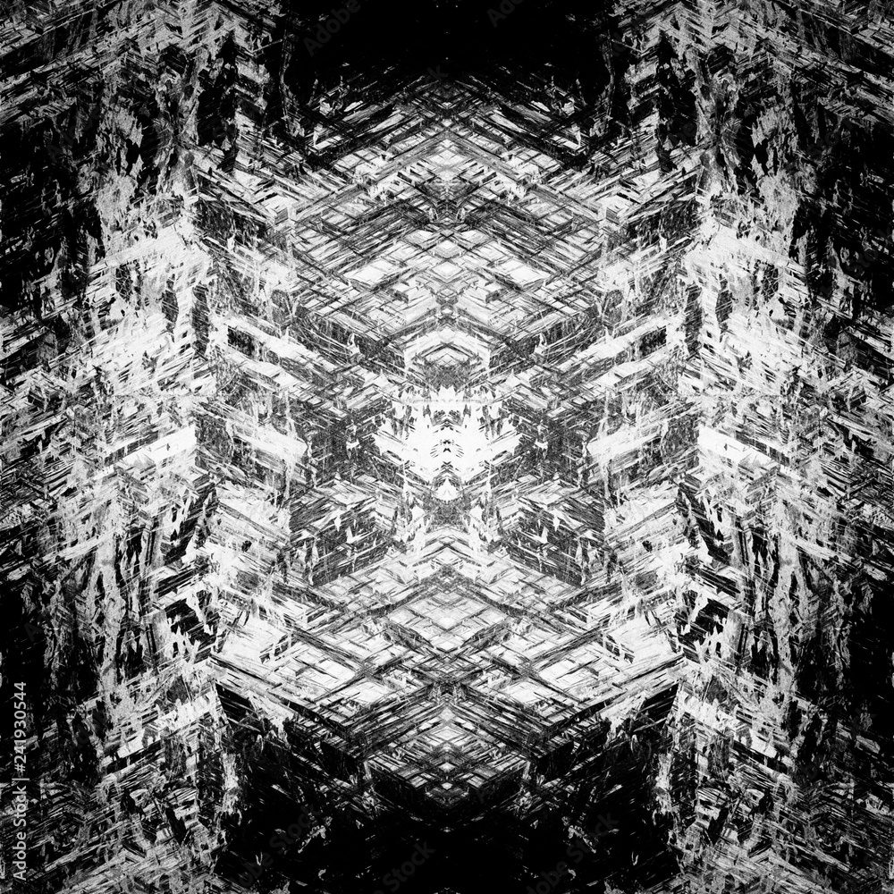 Dark square grunge background. Black and white abstract painted texture