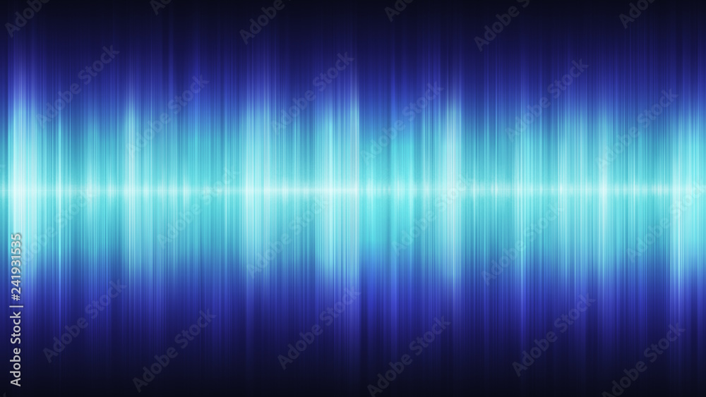 Glowing blue cosmic sound waves on a black background
