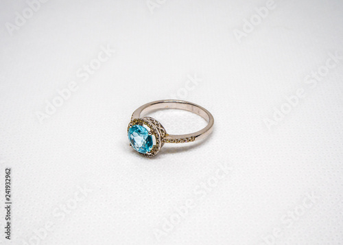 Ring with stones white gold white background
