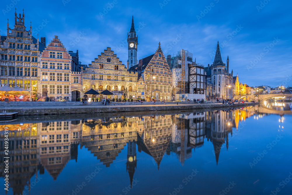 Twilight view of Ghent, Flanders, Belgium