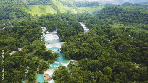 Aerial view of agua azul waterfalls in Chiapas Mexico