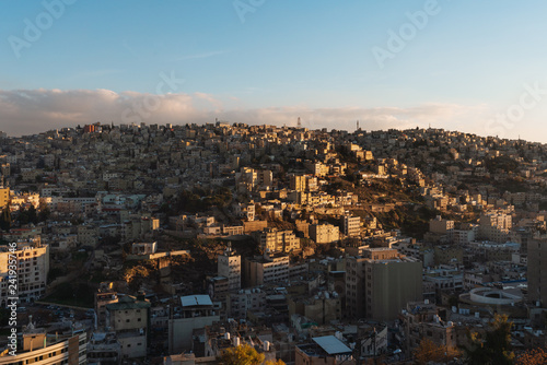 Amman cityscape, capital city in Jordan, Middle East in sunset