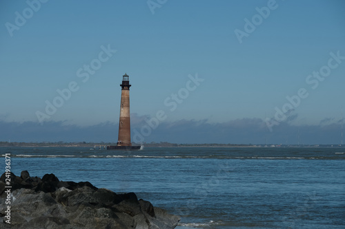 THe decommissined Morris Island Lighthouse at the entrance to Charleston Harbor in South Carolina