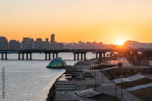 Sunrise at han river Seoul south korea.