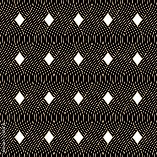 Weave pattern, Braided seamless, Geometric vector in black and gold color