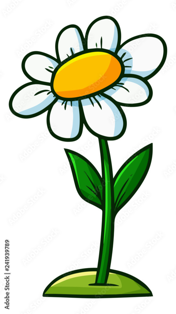 Funny and cute yellow white flower with leaves - vector Funny and cute yellow white flower with leaves - vector