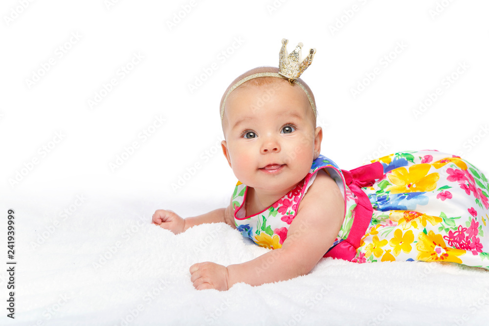 happy beautiful baby girl with crown on head happy beautiful baby girl with crown on head