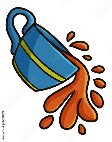 Funny and cute green cup of tea spilling out - vector