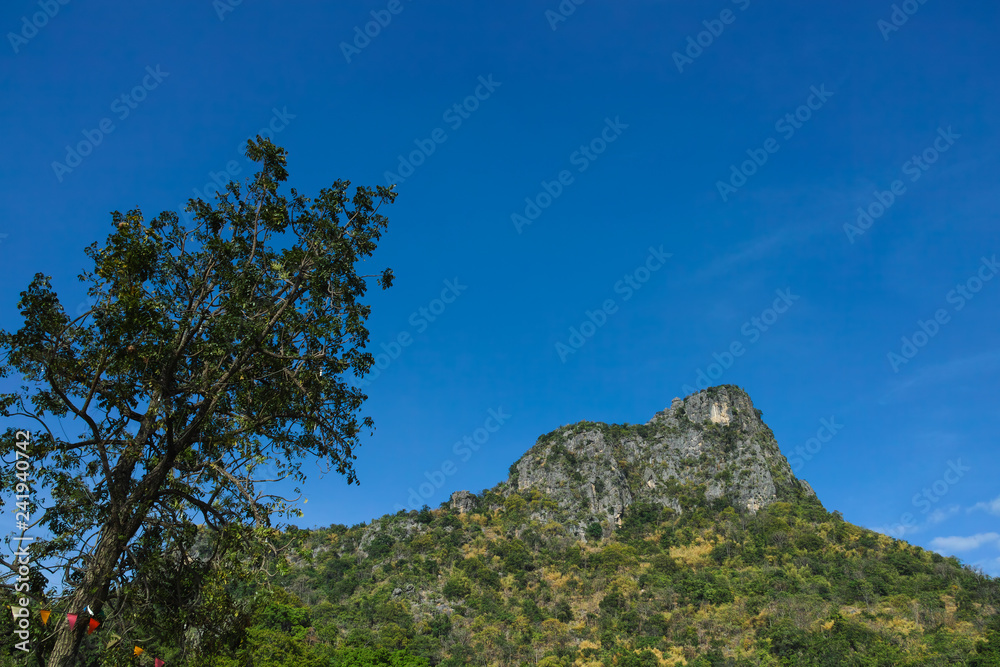 Big mountain landscape on clear blue sky