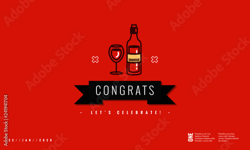 Congratulations Message with Wine Glass Vector Illustration