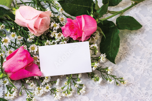 blank card with pink roses