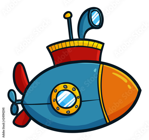 Funny and cute colorful vintage submarine - vector