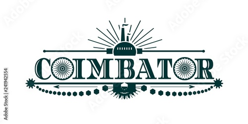 Image relative to India industry. Combator city name with flag element. Urban industrial concept