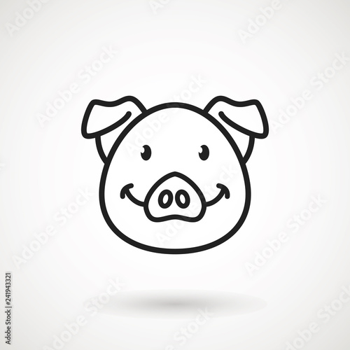 Pig line icon. logo Piglet face with smile in outline style. Icon of Cartoon pig head with smile. Chinese New Year 2019. Zodiac. Chinese traditional Design, decoration Vector illustration.