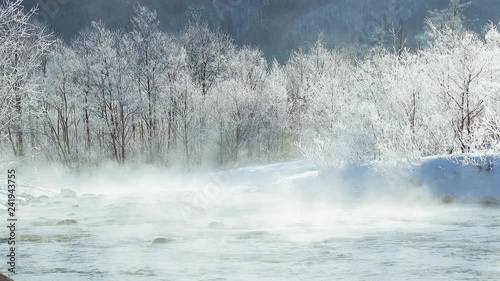 長野県白馬村 霧氷と松川