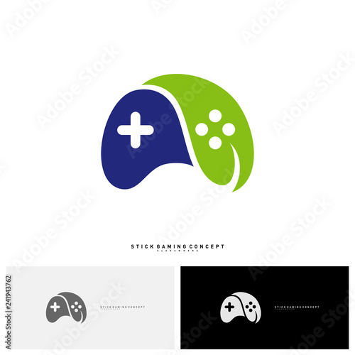 Nature Joystick Game Logo Concept Template Design Vector. Game with Leaf Logo Symbol - Vector
