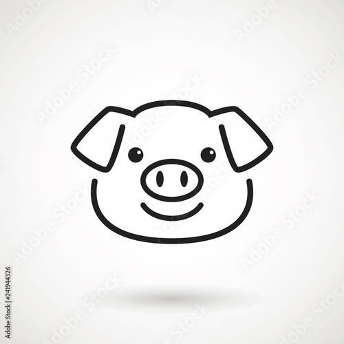 Pig line icon. logo Piglet face with smile in outline style. Icon of Cartoon pig head with smile. Chinese New Year 2019. Zodiac. Chinese traditional Design, decoration Vector illustration.