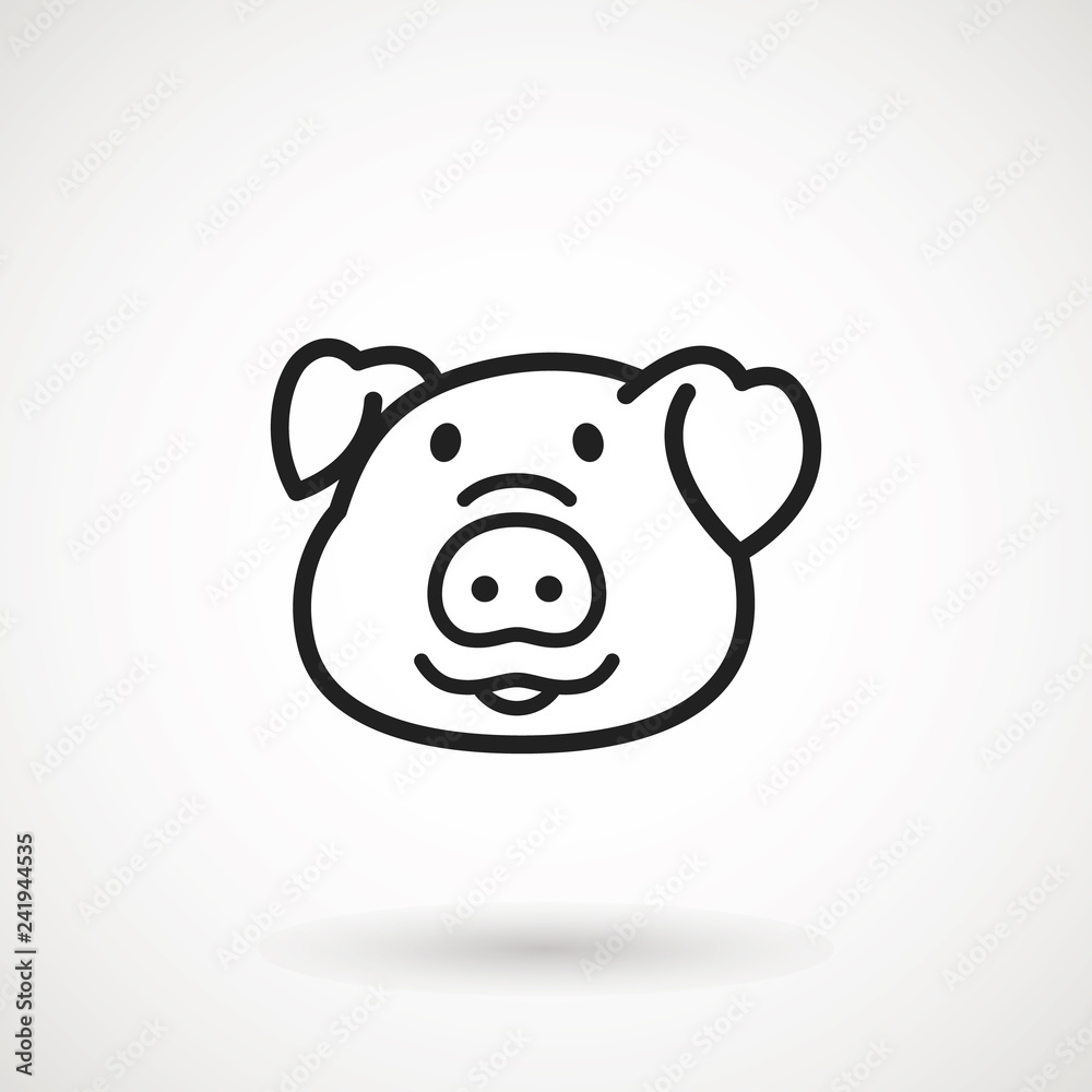 Pig line icon. logo Piglet face with smile in outline style. Icon of Cartoon pig head with smile. Chinese New Year 2019. Zodiac. Chinese traditional Design, decoration Vector illustration. Pig line icon. logo Piglet face with smile in outline style. Icon of Cartoon pig head with smile. Chinese New Year 2019. Zodiac. Chinese traditional Design, decoration Vector illustration.