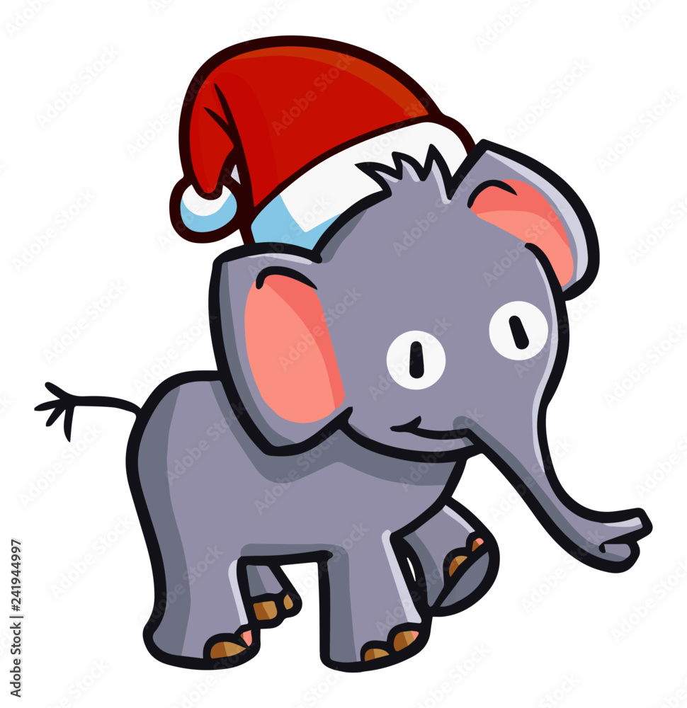 Cute and funny baby elephant smiling and wearing Santa's hat for christmas - vector Cute and funny baby elephant smiling and wearing Santa's hat for christmas - vector