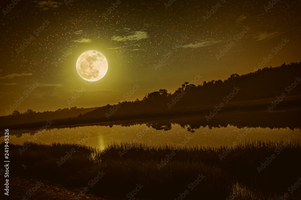 Night sky with full moon and many stars, serenity nature background. Night sky with full moon and many stars, serenity nature background.