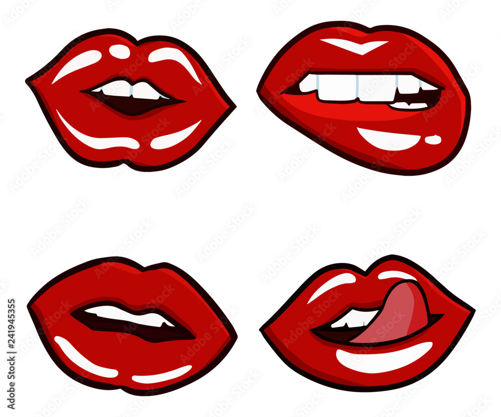 Cute and funny sexy red woman lip set - vector.