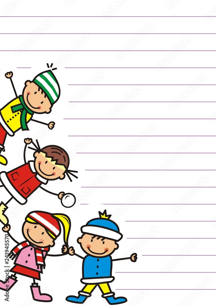 Happy kids on the lined sheet, vector illustration Happy kids on the lined sheet, vector illustration