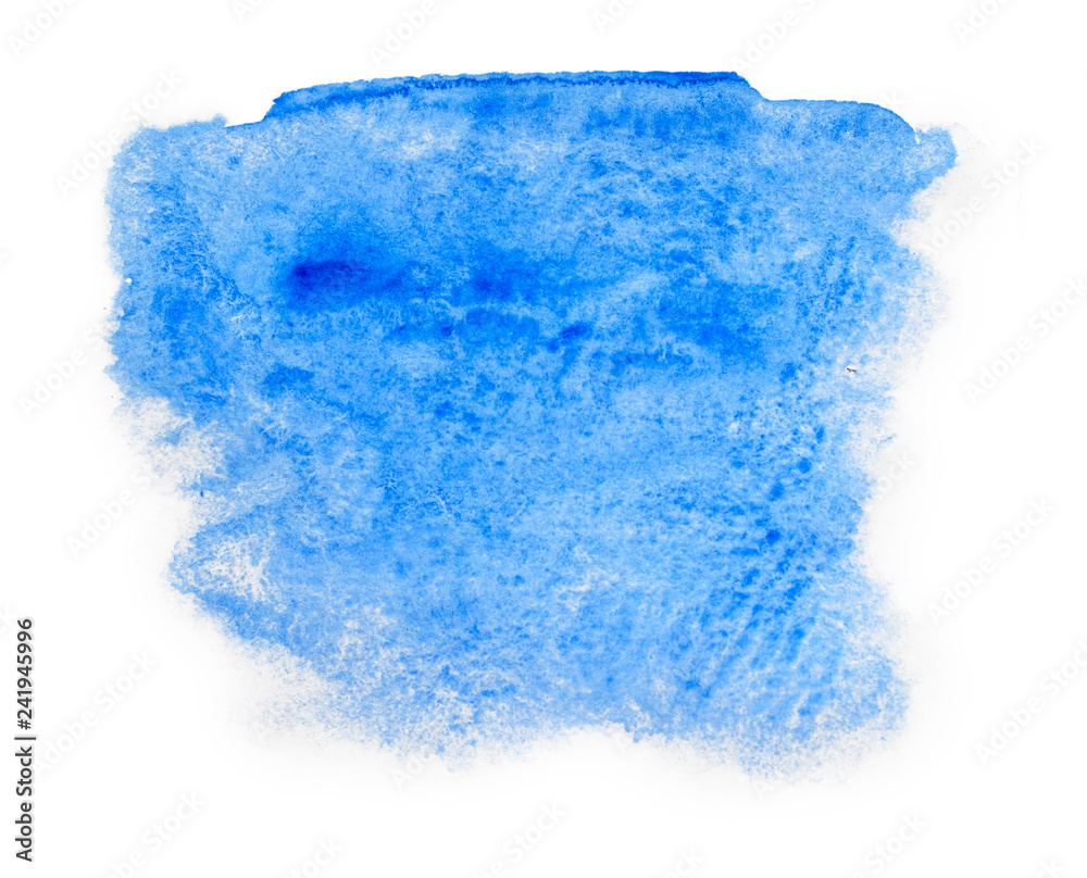 Transparent blue stain in watercolor on a white background. Transparent blue stain in watercolor on a white background.