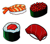 Cute and yummy sushi set - vector.