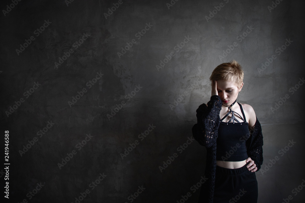 Girl with short hair don't know what to do with a big space Girl with short hair don't know what to do with a big space